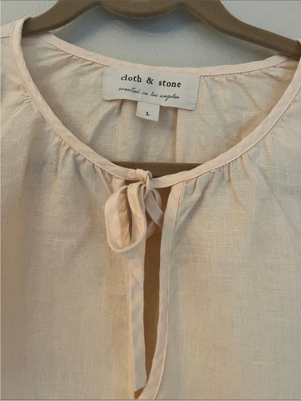 NWOT Anthropologie 100% Linen Pale Blush Drawstring V-Neck Blouse - Picture 7 of 9